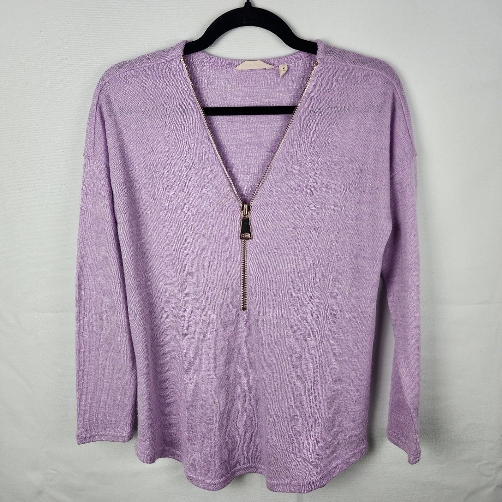 Soft Surroundings Valentina Zipper Neck Knit Sweater Light Purple Size Medium‎